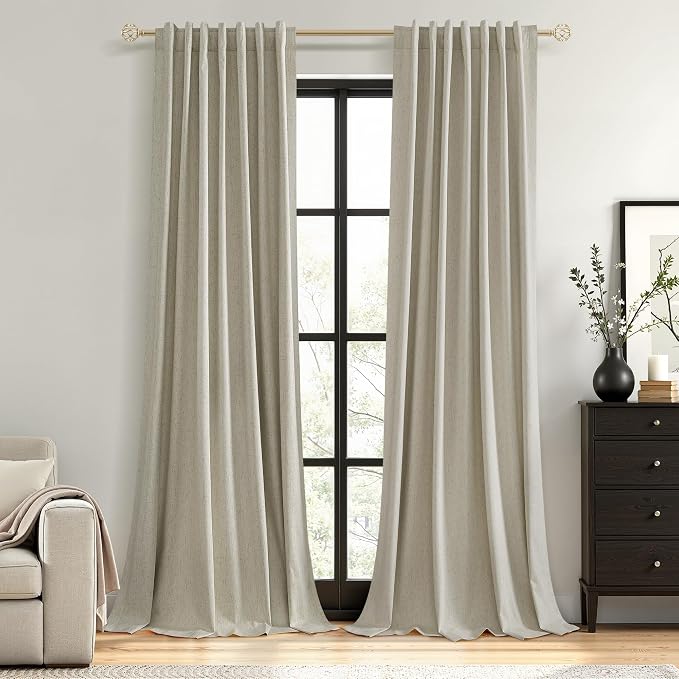 100% Blackout Linen Curtains for Bedroom 84 inches Long, Thermal Insulated Room by Guken