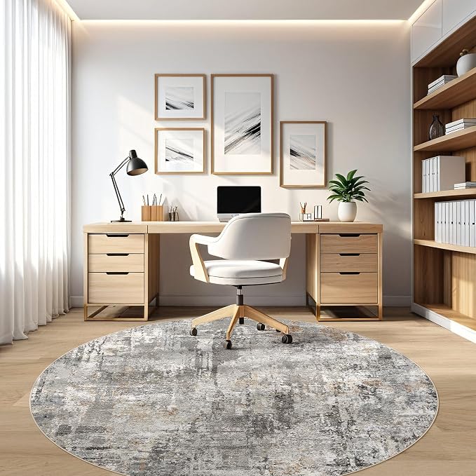 LOONGRUG Round Rug 10x10 Washable Circle Large Neutral Modern Abstract Rug | - Image 7