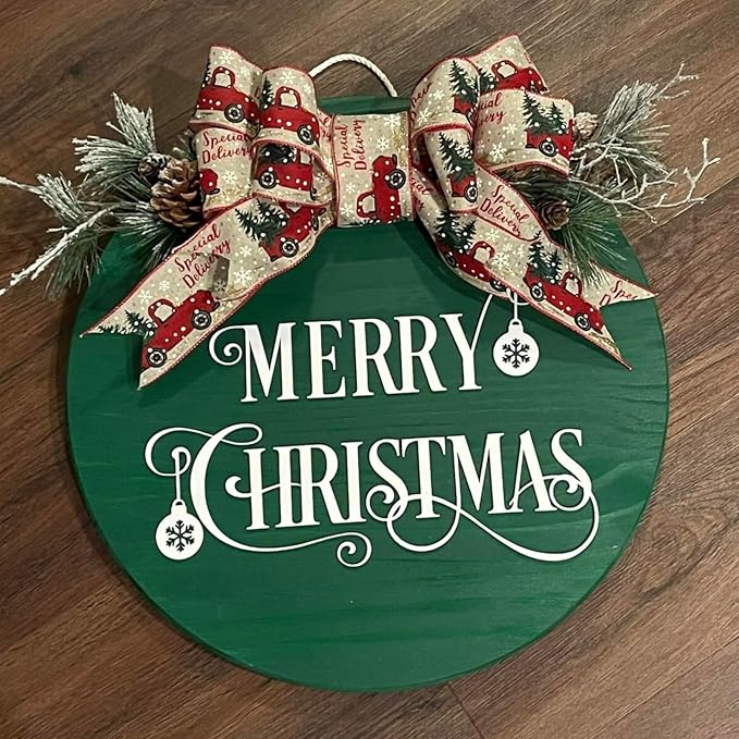 Christmas Stencils for Painting on Wood 12” Christmas Stencils for Crafts Reusable Holiday Doormat Stencil for Porch Hanger Fabrics Decor(Xmas Half RD Stencil 05/18P)