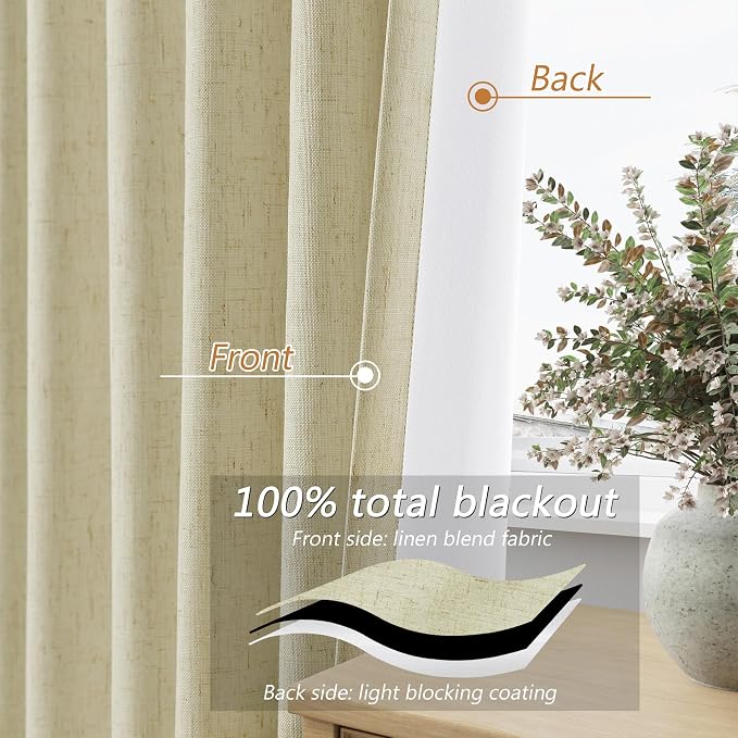 Extra Long 100% Blackout Linen Curtains - Image 4