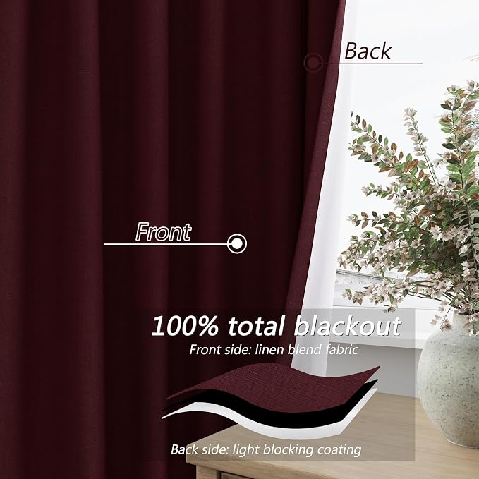 100% Blackout Curtains 63 Inch Length 2 Panels Set - Image 4