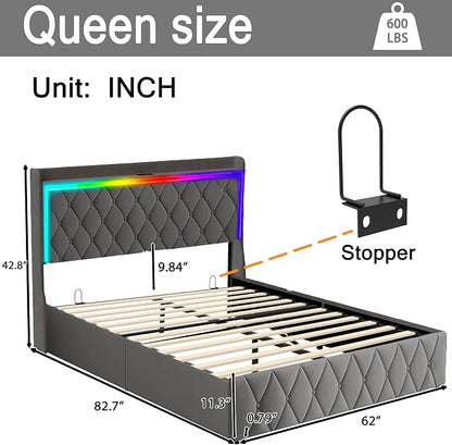 Modern Multi-Color LED Light Queen Bed Frame - Image 2