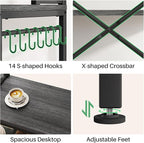 Baker Rack with Power Outlet - Microwave Stand with Storage, Large Coffee Bar Station with 14 Hooks, Metal Kitchen Shelf Rack for Spices, Pots (Rustic Grey)