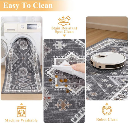 HEBE Boho Kitchen Rugs Set of 2, Non Slip Washable Kitchen Mats - Image 4