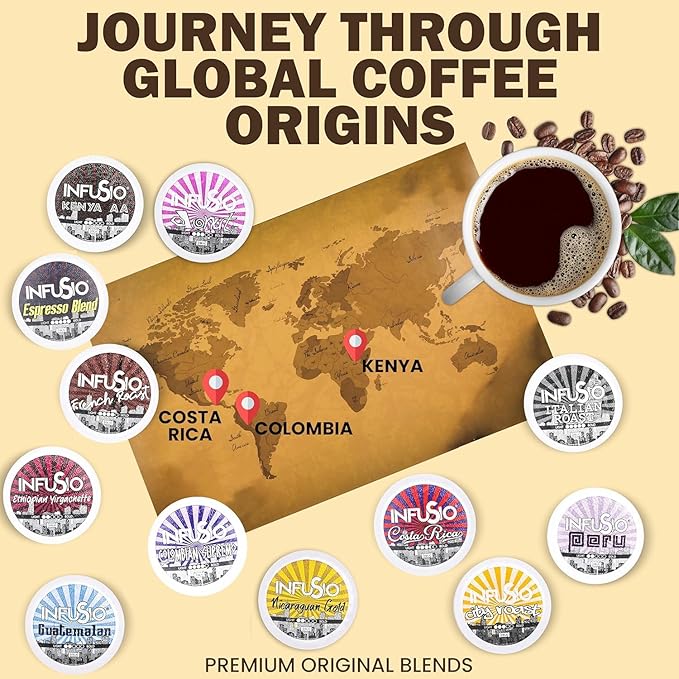 InfuSio Coffee Pods 96 Count Peru Medium Light Roast Single serve Coffee pods for Keurig K Cup® Brewers - InfuSio Premium Roasted Keurig 2.0 Compatible