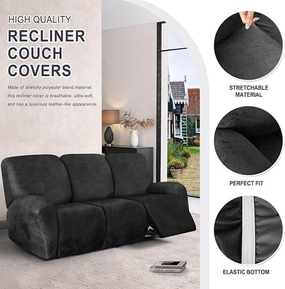 ANARACHON Leather Look Recliner Couch Cover, 8-Pieces Stretch Recliner Sofa - Image 4