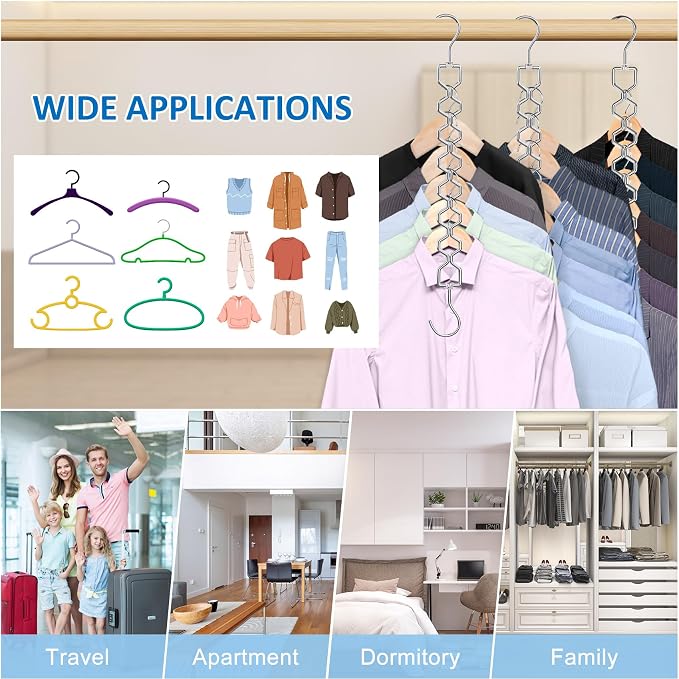 Space Saving Hangers for Clothes 3 Pack, Sturdy Metal Hangers Heavy Duty Magic - Image 3