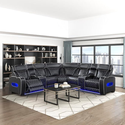 Lexicon 118" Power Reclining Sectional Sofa, Wall Hugger, 2 Recliner Seats by Lexicon