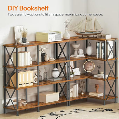 HOOBRO Corner Bookshelf, 4-Tier L-Shaped Bookcase, Industrial Open Display - Image 4