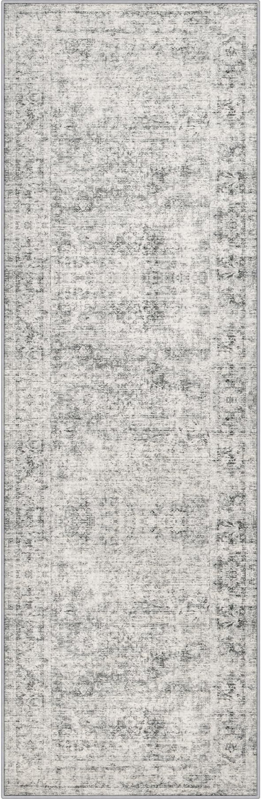 2.6x10 Washable Runner Rug:Modern Abstract Soft Carpet Black Grey | by FXRHLP