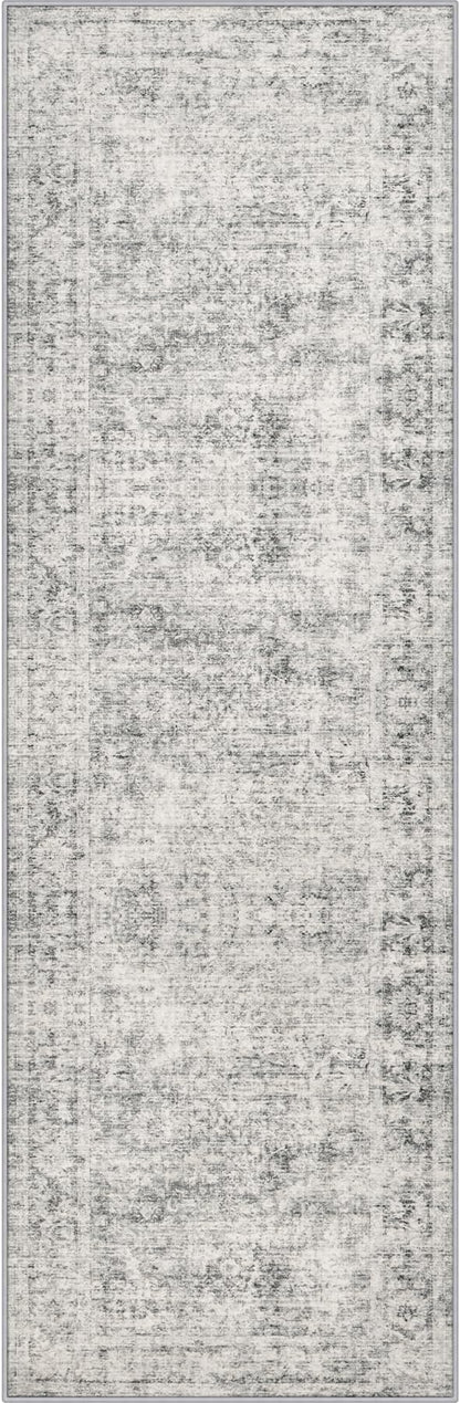 2x6 Washable Runner Rug：Modern Abstract Soft Carpet Black Grey | by FXRHLP