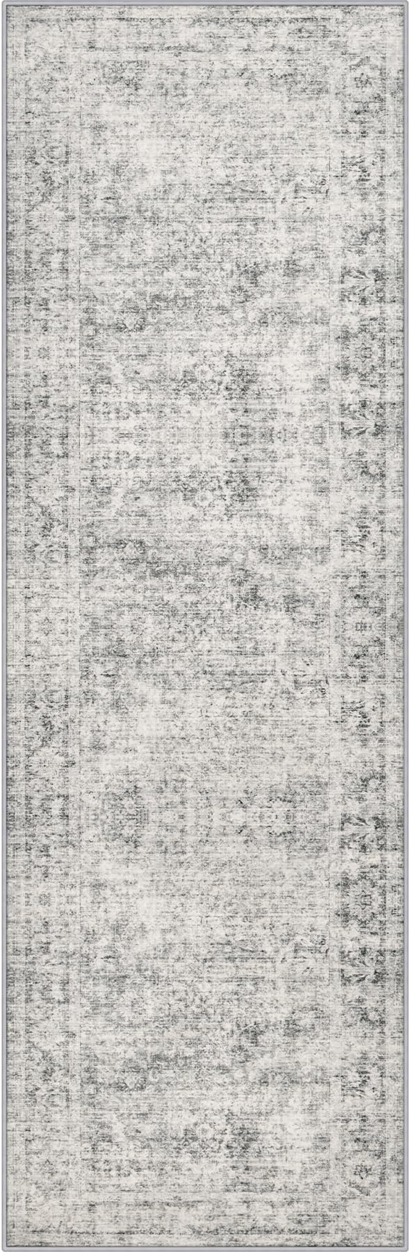 2x5 Washable Runner Rug：Modern Abstract Soft Carpet Black Grey | by FXRHLP