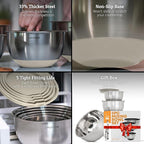 Priority Chef Premium Mixing Bowls With Airtight Lids Set, Thicker Stainless Steel Mixing Bowl Set, Large Prep Metal Bowls with Lids, Nesting Bowls for Kitchen, 1.5/2/3/4/5 Qrt, Khaki