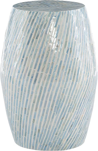Linon Tylin Ivory and Blue Capiz Drum Accent Table - Image 4