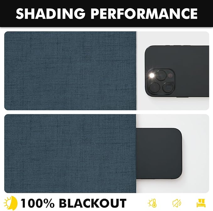 MIULEE 100% Blackout Linen Curtains 42 x 63 Inch Navy Blue 2 Panels | Thermal - Image 7
