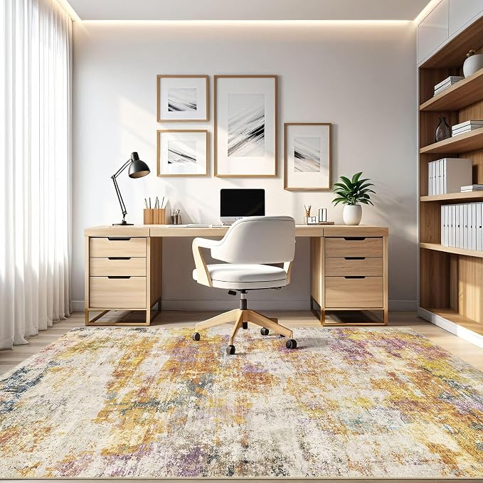 LOONGRUG 4x6 Area Rug Machine Washable Neutral Modern Rugs Gold Colorful | - Image 8