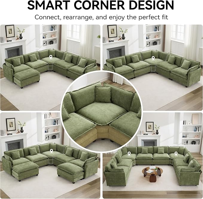 113'' V Shaped Cloud Sectional Sofa, Oversized Deep Seat Couches - Image 7