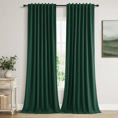 Dark Green 100% Blackout Linen Curtains 84 Inch Length 2 Panels Set by Guken
