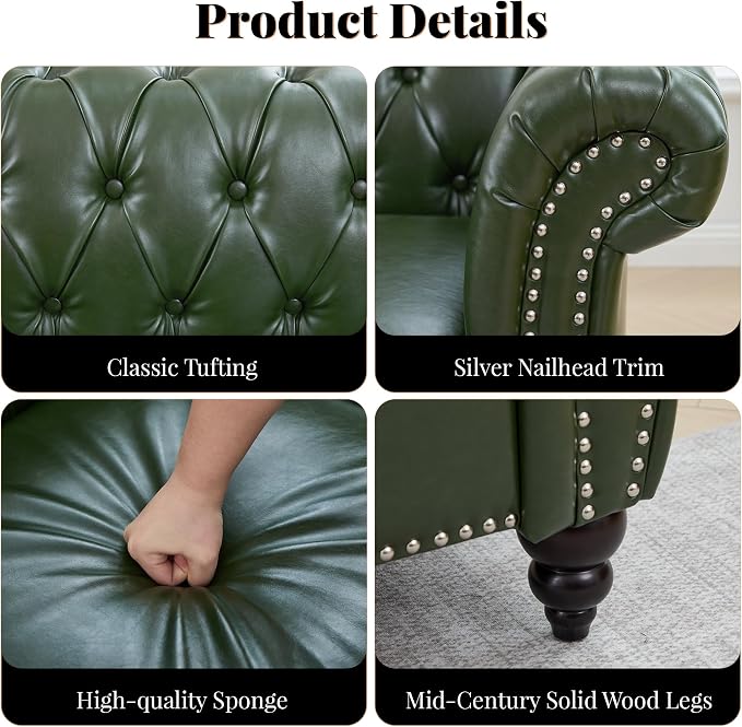 LEVNARY Chesterfield Armchair, Tufted Leather Accent Chair, Mid-Century Modern - Image 5