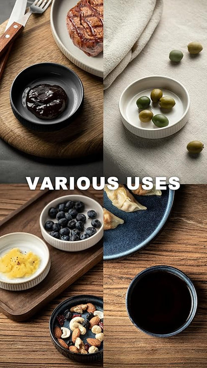 famiware Star Soy Sauce Dish Ceramic Dipping Bowls Set of 6, 4 oz Individual Dip Sauce Cups/Bowls/Dishes/Plates, Small Serving Bowl for Side Dishes, Dessert, Ice Cream, Sushi - Matte Dark Charcoal