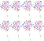Ephlyn 30Pcs Foil Firework Cupcake Toppers Firework Cake Toppers Tinsel Flower Drink Stirrers Cocktail Food Fruit Toothpicks for Valentine's Day Party Decorations Pink