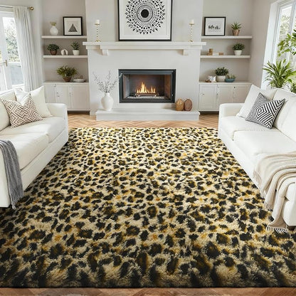 Ophanie 6x9 Leopard Rugs for Bedroom Living Room, Cheetah Print Rug Fluffy Shag by Ophanie