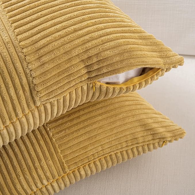 Fancy Homi 2 Packs Mustard Yellow Euro Decorative Throw Pillow Covers 28x28 Inch - Image 4