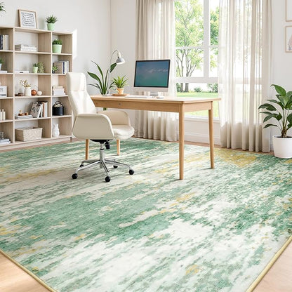 9x12 Area Rug for Living Room, Abstract Washable Large Rugs, Light Green | Soft - Image 6