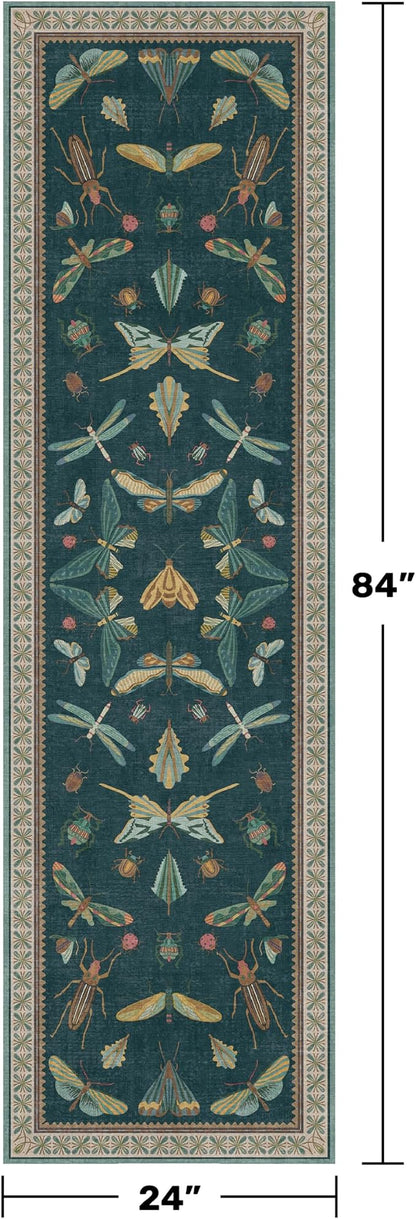 Washable 2x7 Kitchen Sink Runner Rug, Teal Boho Bathroom Carpet - Image 2