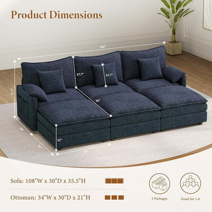 Vesgantti 108" Sectional Sleeper Sofa, 6-Seater Oversized Modular Cloud Couch - Image 2