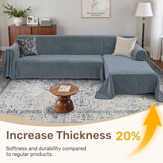 2 Pieces Sectional Couch Covers L Shaped Cover XL Dusty Blue | Thick Washable - Image 3