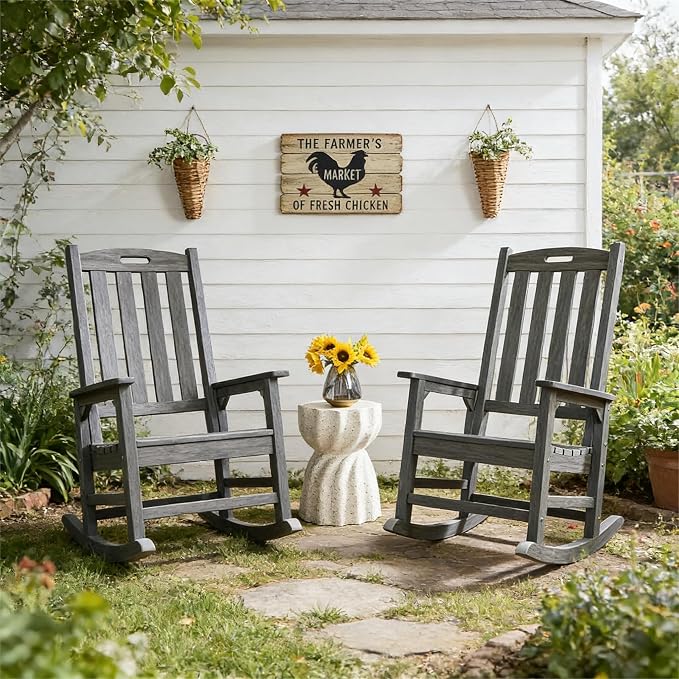 Psilvam Outdoor Rocking Chair, Poly Lumber Oversized Rocking Chair - Image 2
