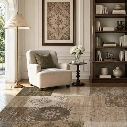 UERMEI 6x9 Area Rug for Living Room, Washable Brown Modern Geometric Patchwork - Image 3