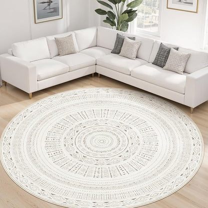 cotiled 8x8 Round Rug 8ft Circle Living Room Boho Area Rugs | Washable Foldable - Image 8
