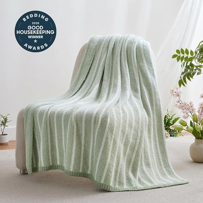 Snuggle Sac Ultra Soft Throw Blanket, Sage Green, Cozy Knitted Ribbed, Fuzzy - Image 2
