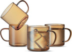 LUXU 4pcs Set Simple Glass Coffee Mugs-Hand Blown&Seamless Design,14 oz Amber Coffee Cups-Heat Resistant and Explosion-Proof,Lightweight Tea Mugs with Anti Scald Handle Ideal for Home,Cafe,Coffee Bar