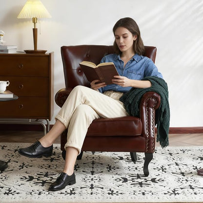 Modern Faux Leather Accent Chair, Upholstered Mid-Century Armchair - Image 4