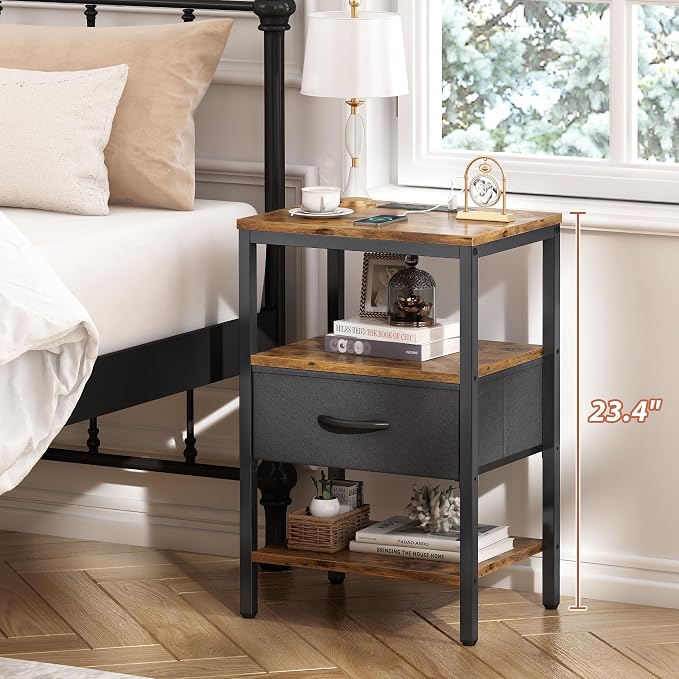 SUPERJARE Nightstand with Charging Station, Bed Side Table with Adjustable - Image 4