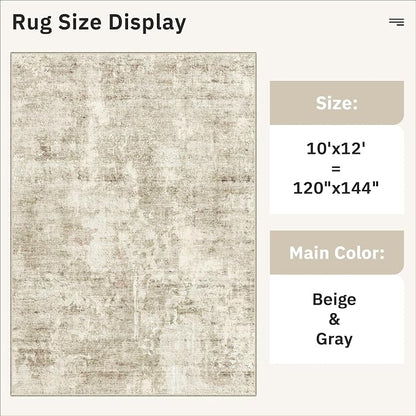 Soalmost 10x12 Area Rugs for Living Room Washable Rug Abstract Beige/Gray | - Image 5