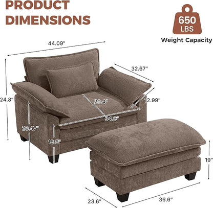 Oversized Accent Chair with Ottoman, Upholstered Armchair with Extra Thick - Image 2