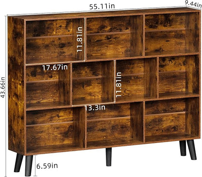 LEYAOYAO 10 Cube Bookshelf, 3 Tier Vintage 55.12" Wide Bookcase - Image 3