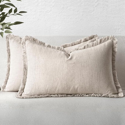MIULEE Linen Decorative Lumbar Throw Pillow Covers Natural Beige 12x20 | Set of by MIULEE