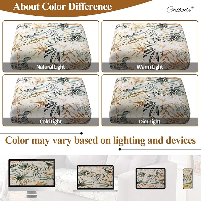 CALBODE 12Pcs Stretch Patio Cushion Cover, Tropical Floral and Leaf Pattern - Image 6