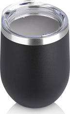 DOMICARE Stainless Steel Wine Tumbler Bulk with Lid, Personalized Insulated Tumblers Set, 12oz Travel Coffee Cups Pack of 1, Black