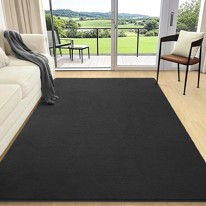 4x6 Area Rugs for Living Room Non Slip Dorm Bedroom Rug, Dark Grey | Modern - Image 2