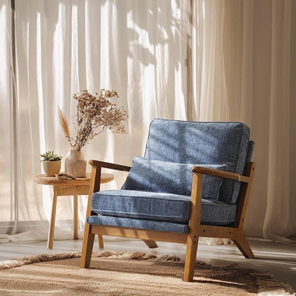 VINGLI Solid Wood Wide Armrests Accent Chair, Upholstered Mid Century Modern by VINGLI