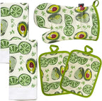 Oven Mitts and Potholders Dish Towles Set 100% Cotton for Perfect for Gifting, Baking and Everyday Cooking Durable Heat Resistant for Kitchen (5-Piece Lemon Avocado)