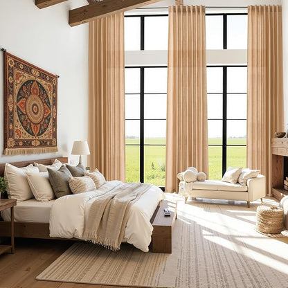 Camel Linen Curtains for Living Room Extra Long 132 Inches Long Back Tab Light - Image 7