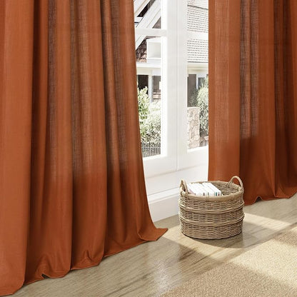 Rust Linen Curtains for Living Room 72 Inches Long Light Filtering Semi Sheer - Image 5