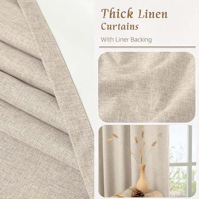 Oatmeal Linen 100% Blackout Window Curtains - Image 8